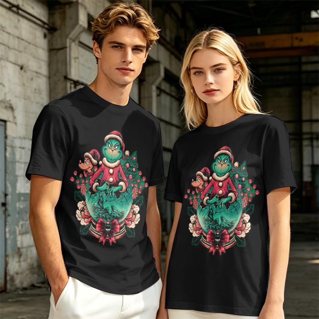 Olive Green Christmas Grinch Graphic T-Shirt