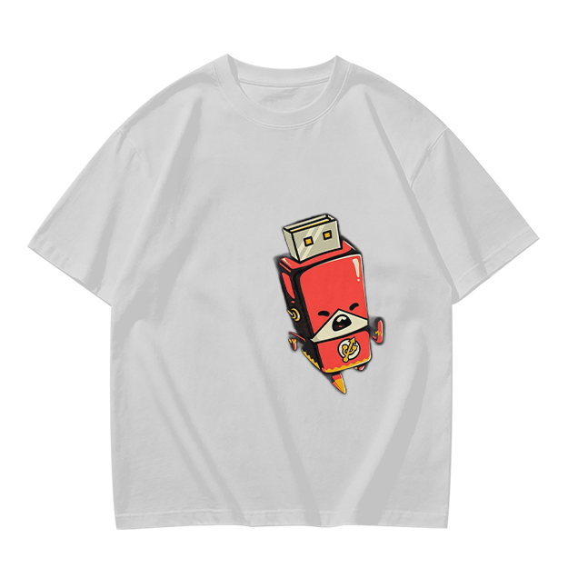 Olive T-Shirt With Cartoon USB Flash Drive Character Print