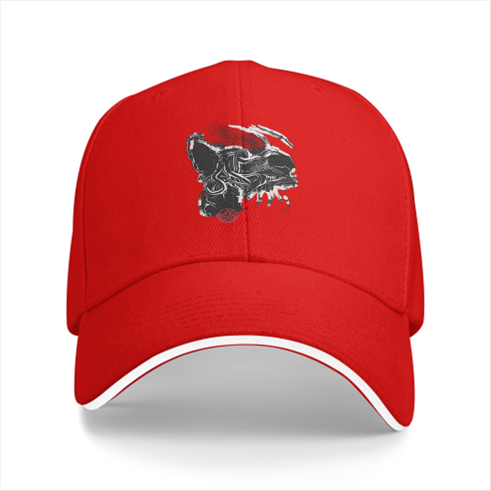 Black Baseball Cap With Abstract Animal Head Art Print