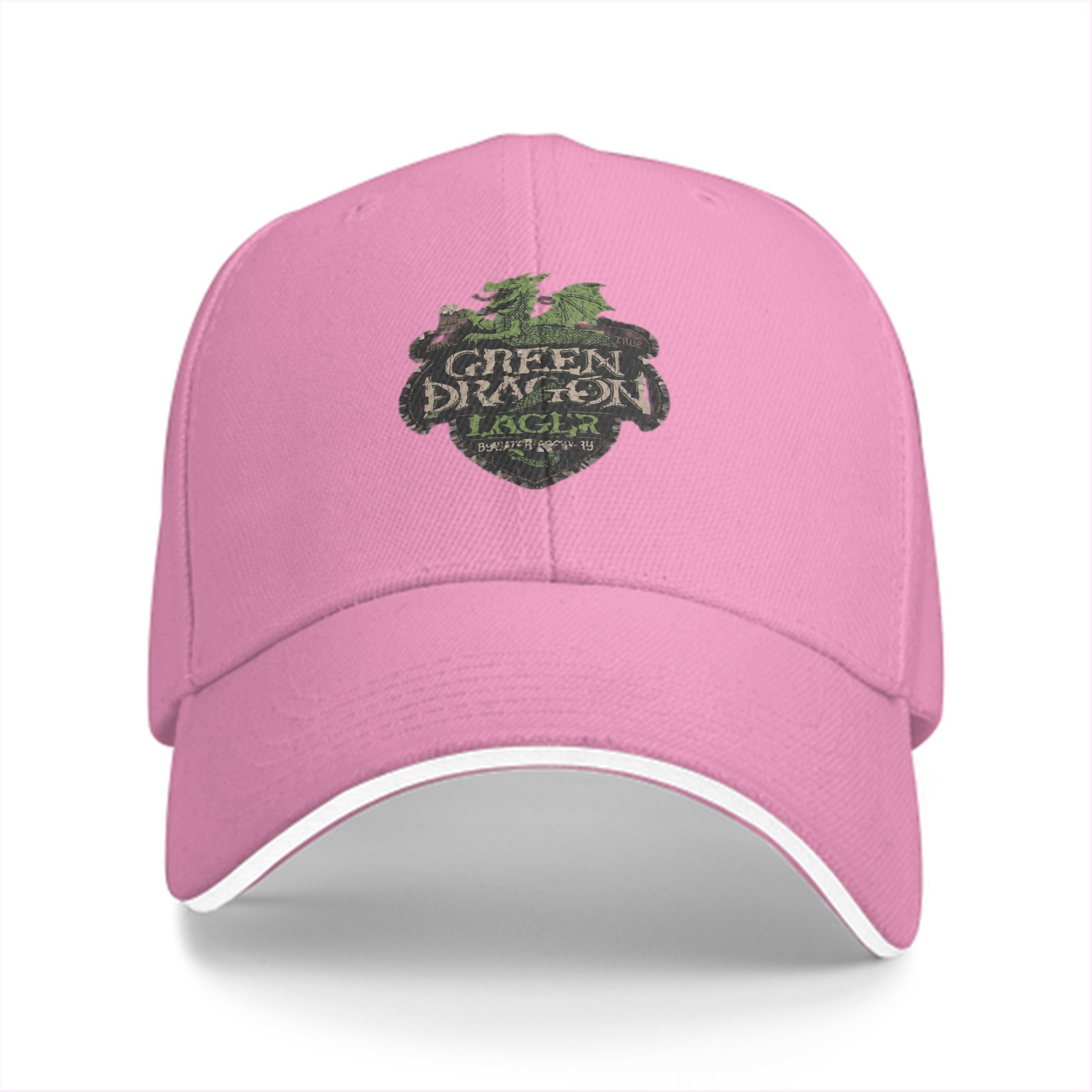Black baseball cap with Green Dragon Lager graphic print