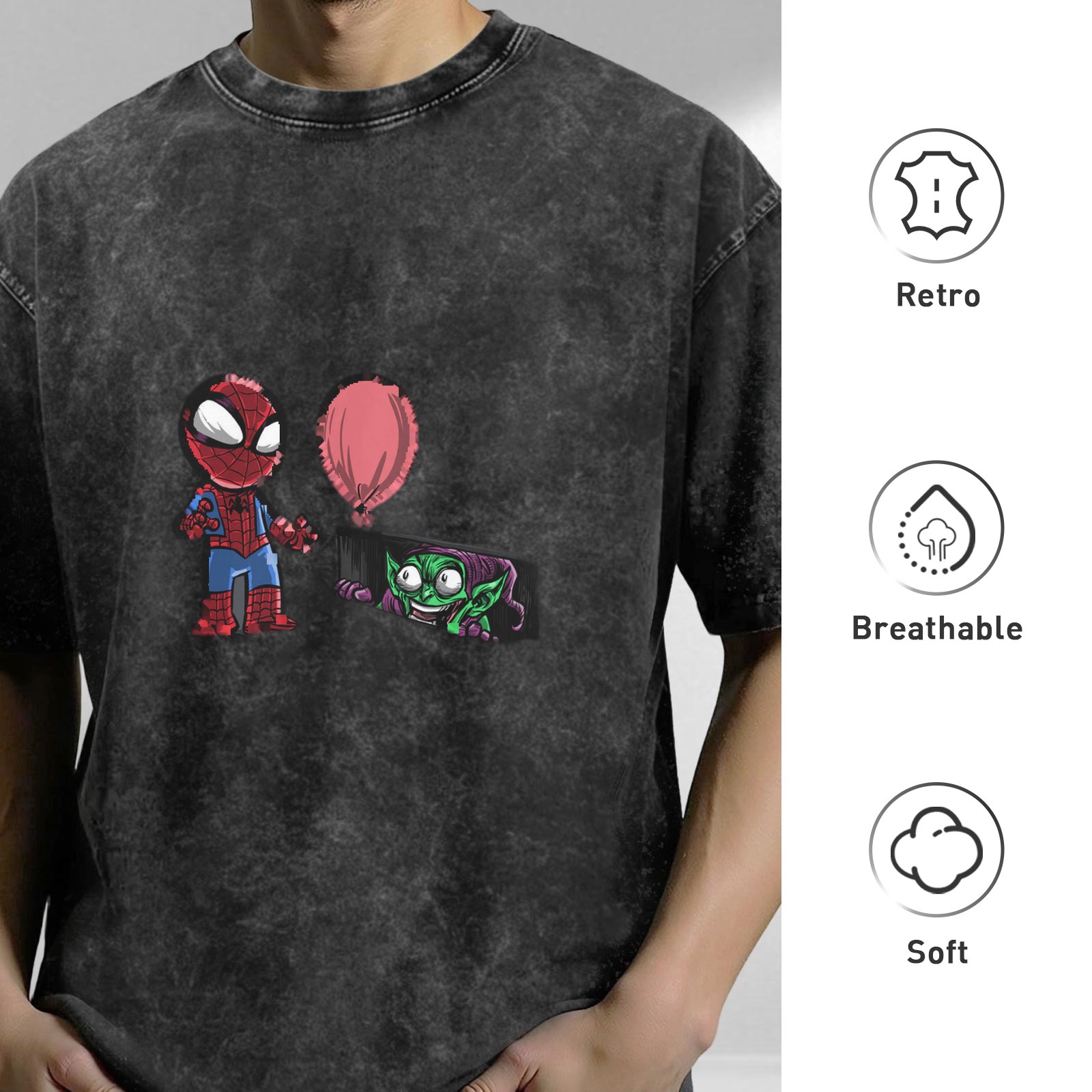Chibi Spider-Man and Green Goblin Graphic Vintage Wash T-Shirt