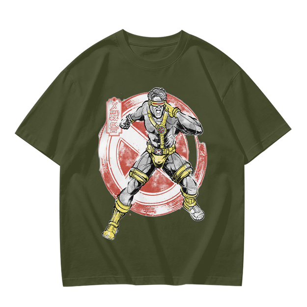 Olive T-shirt with Cyclops X-Men Superhero Graphic Print