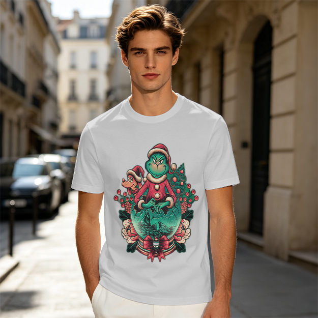 Olive Green Christmas Grinch Graphic T-Shirt