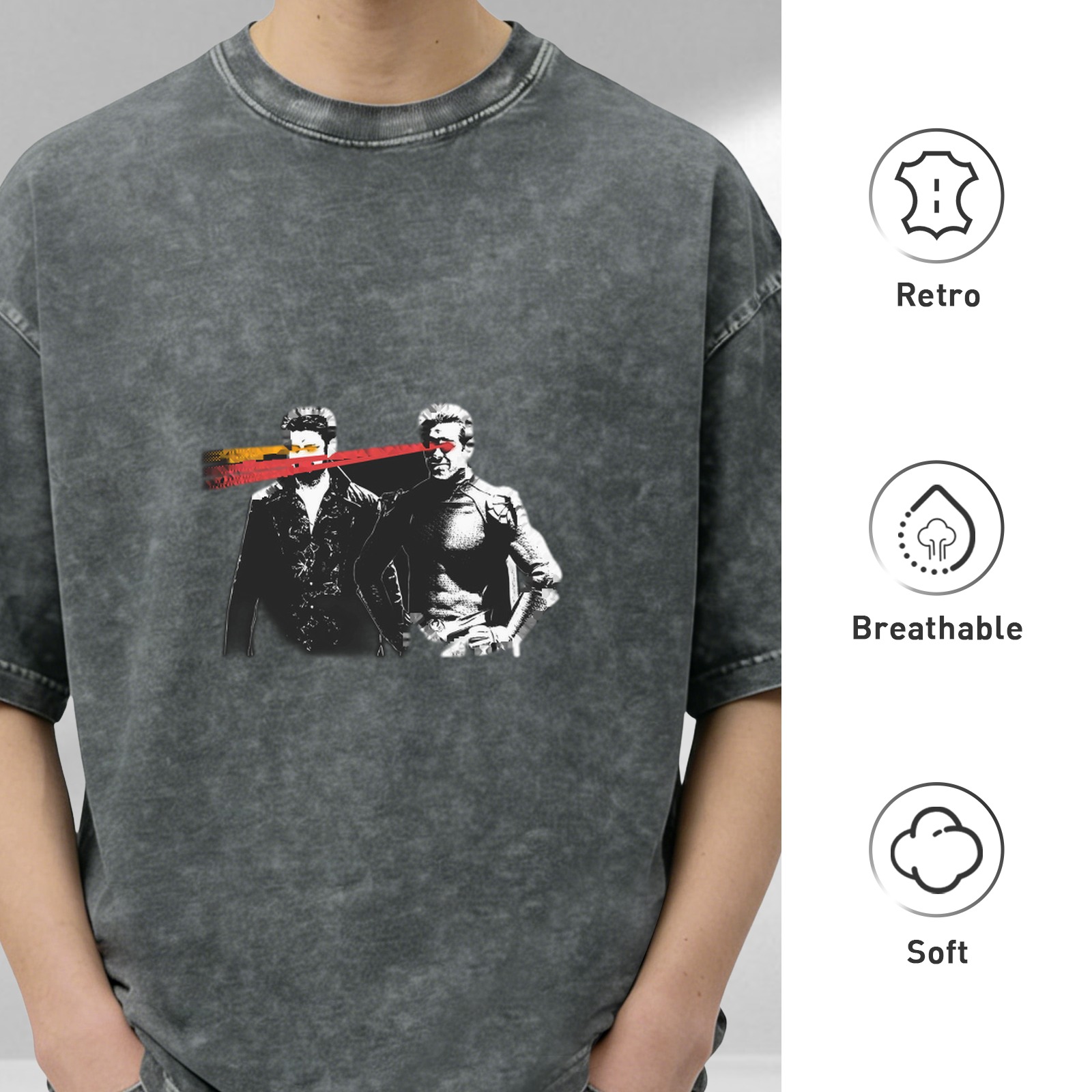 Oversized acid wash t-shirt with retro sci-fi character graphic print