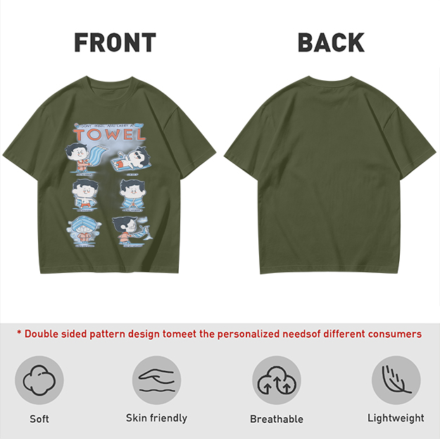 Olive T-Shirt With Cartoon Towel Themed Graphic Print
