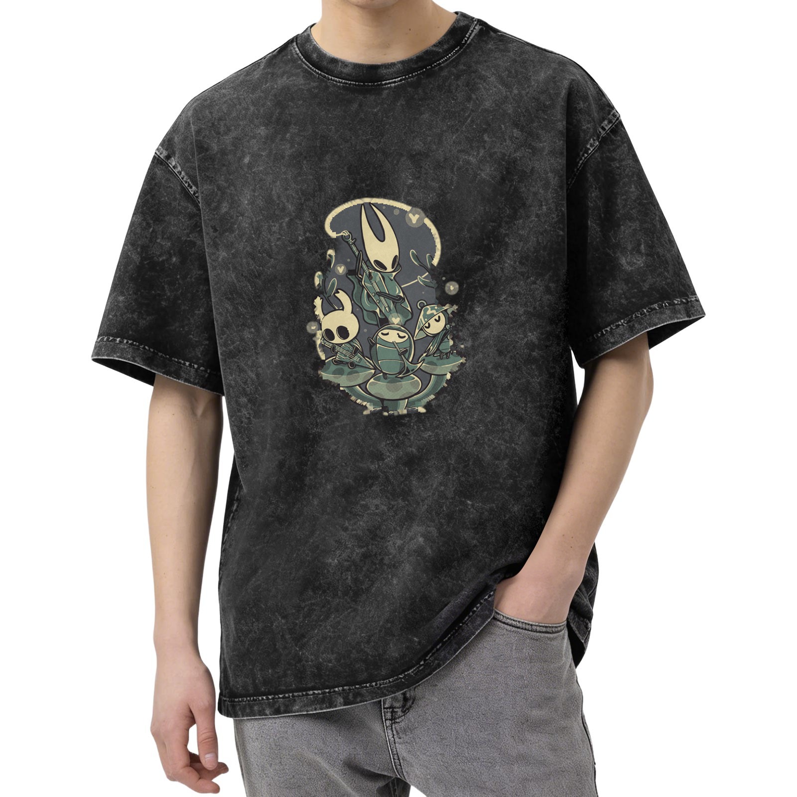Hollow Knight Characters Graphic Vintage Wash Black T-Shirt
