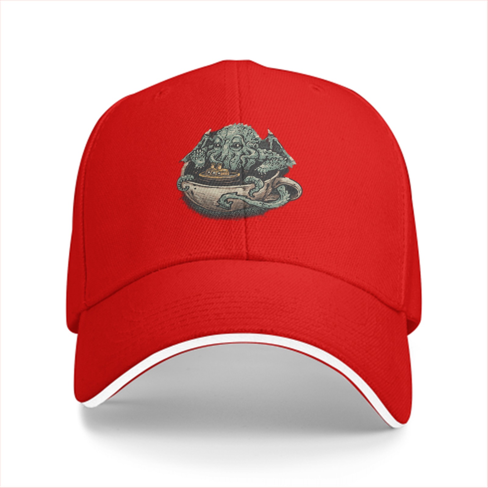 Black Baseball Cap With Cthulhu In Teacup Graphic Print