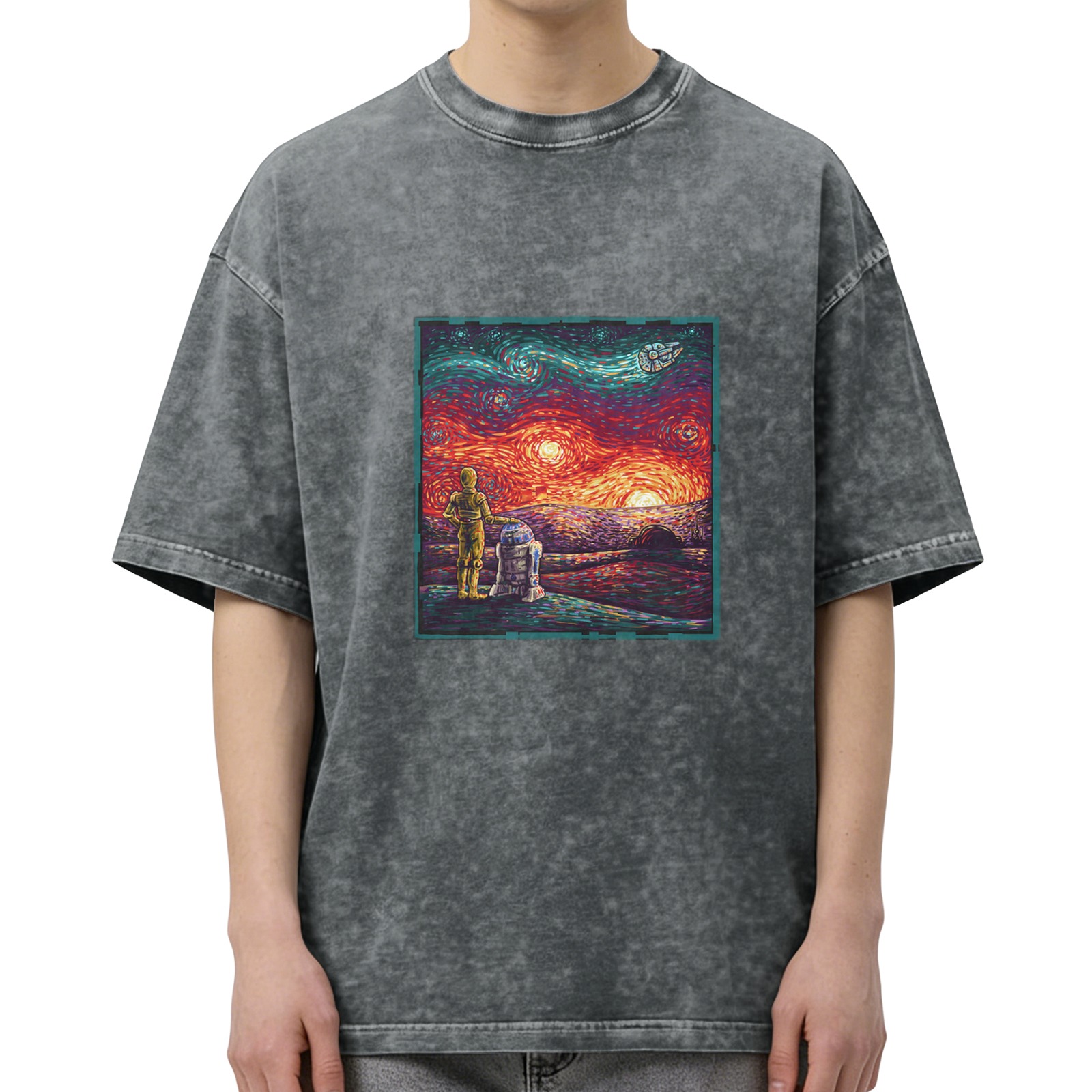 Star Wars Van Gogh Style Droid Graphic Vintage Wash T-Shirt
