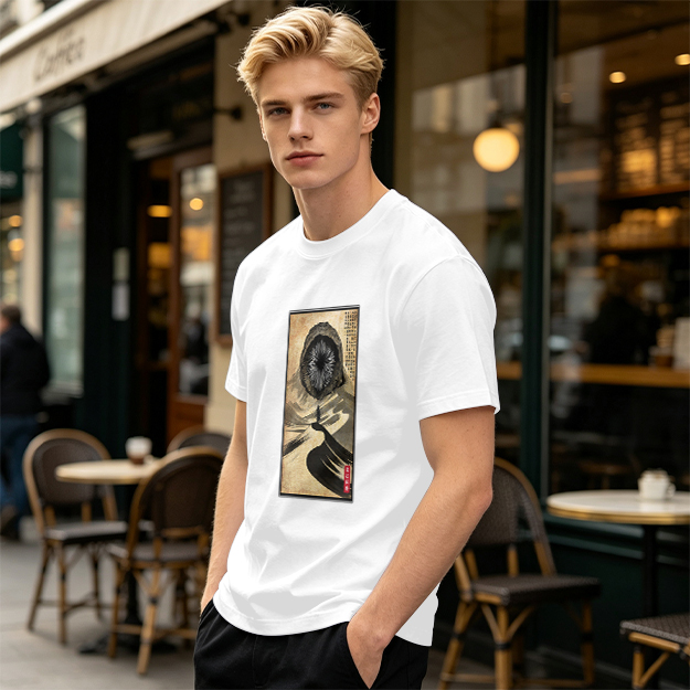 Olive T-Shirt With Surreal Hooded Eye Artwork Print
