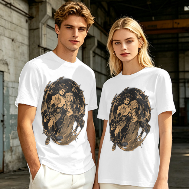 Olive Graphic Tee with Dynamic Anime Character Art Print