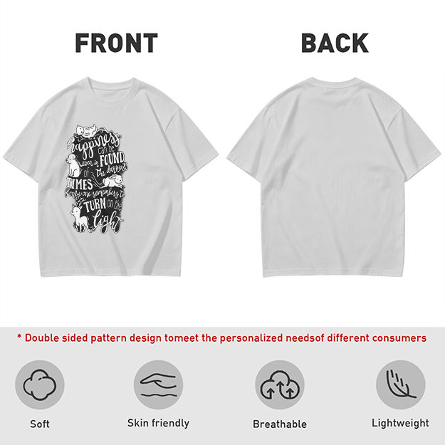 Olive t-shirt with happiness quote and animal illustrations