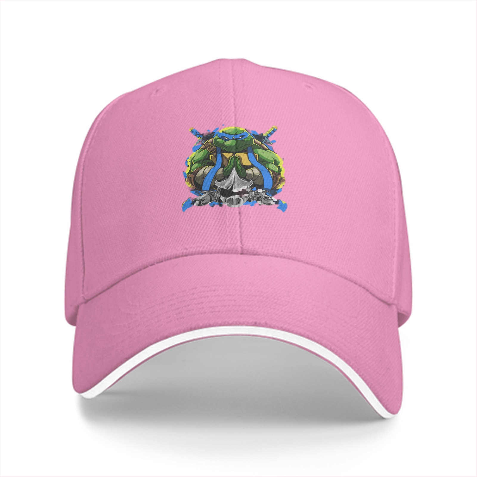 Black Baseball Cap With Blue Ninja Turtle Graphic Print