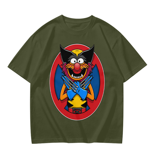 Olive T-Shirt With Muppet Wolverine Mashup Graphic