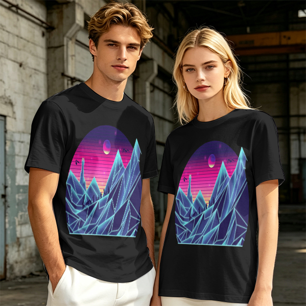 Olive T-Shirt With Synthwave Crystal Mountain Sunset Art