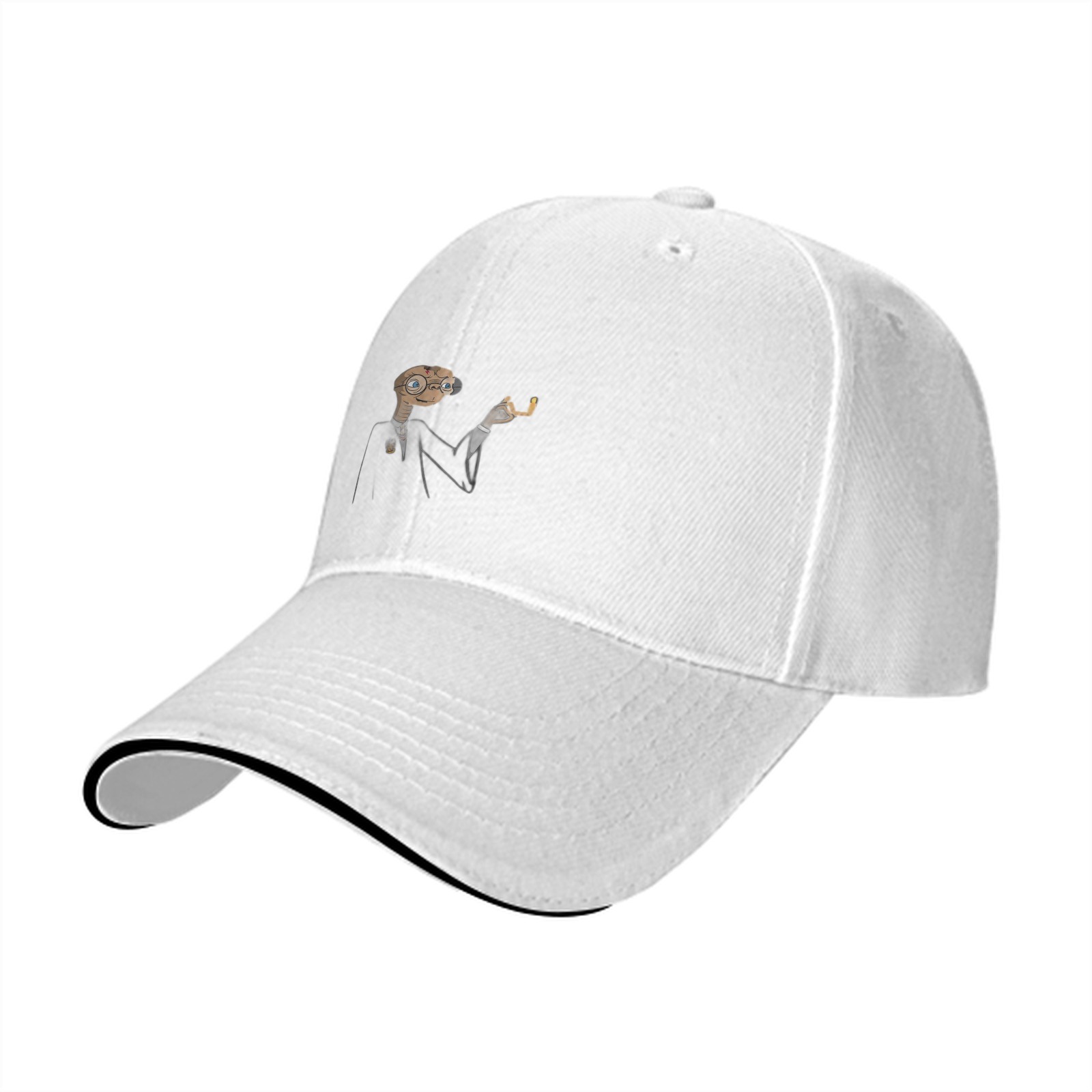 Black Baseball Cap With Quirky Cartoon Gentleman Print