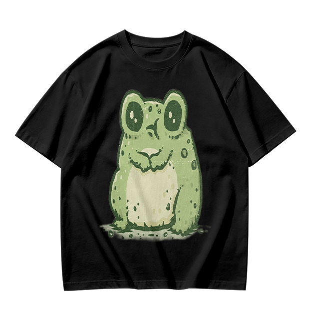 Olive Green T-Shirt With Cute Cartoon Frog Graphic Print