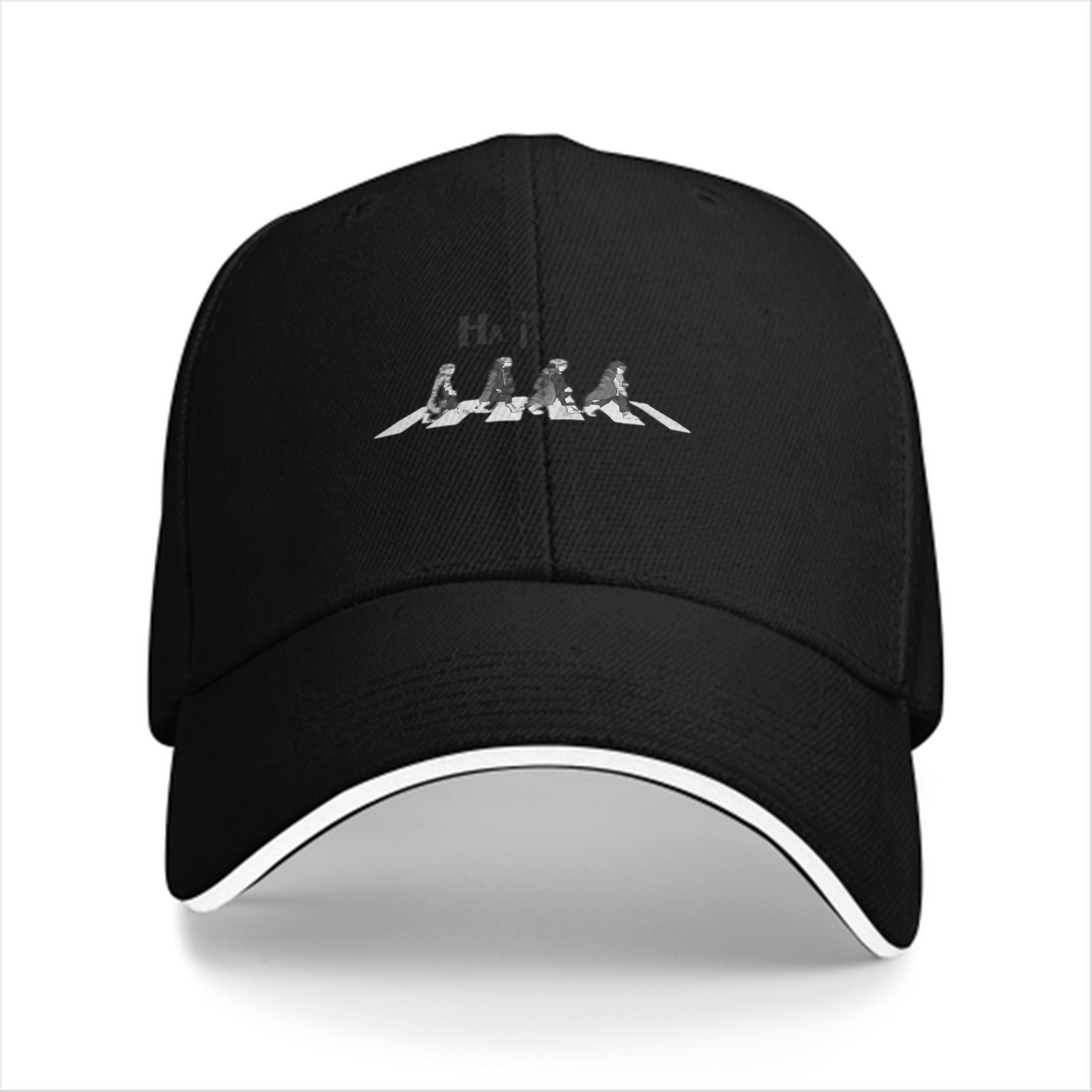 Black Baseball Cap With Crosswalk Character Graphic Design