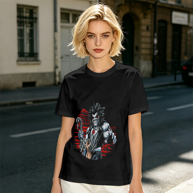 Olive T-shirt with Lobo Comic Character Graphic Print