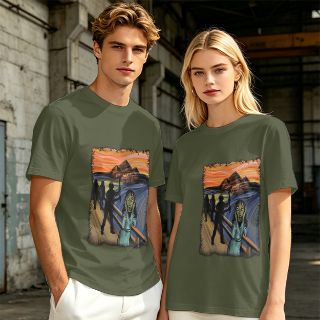 Olive T-shirt with The Scream Parody Art Print