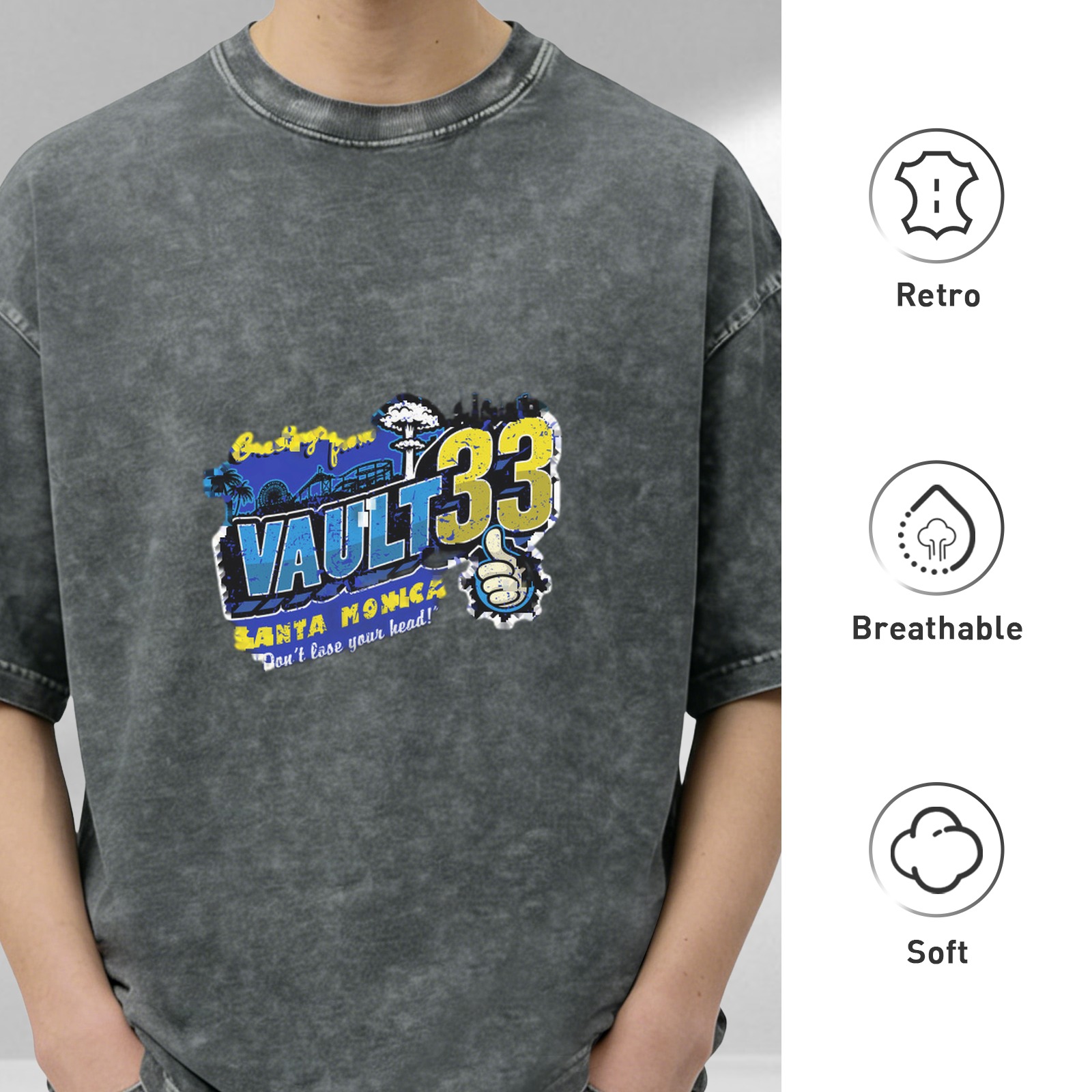 Fallout Vault 33 Santa Monica Acid Wash Graphic T-Shirt