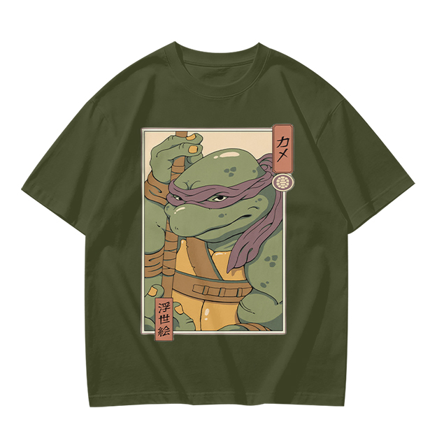 Olive T-shirt with Ukiyo-e style Donatello graphic print