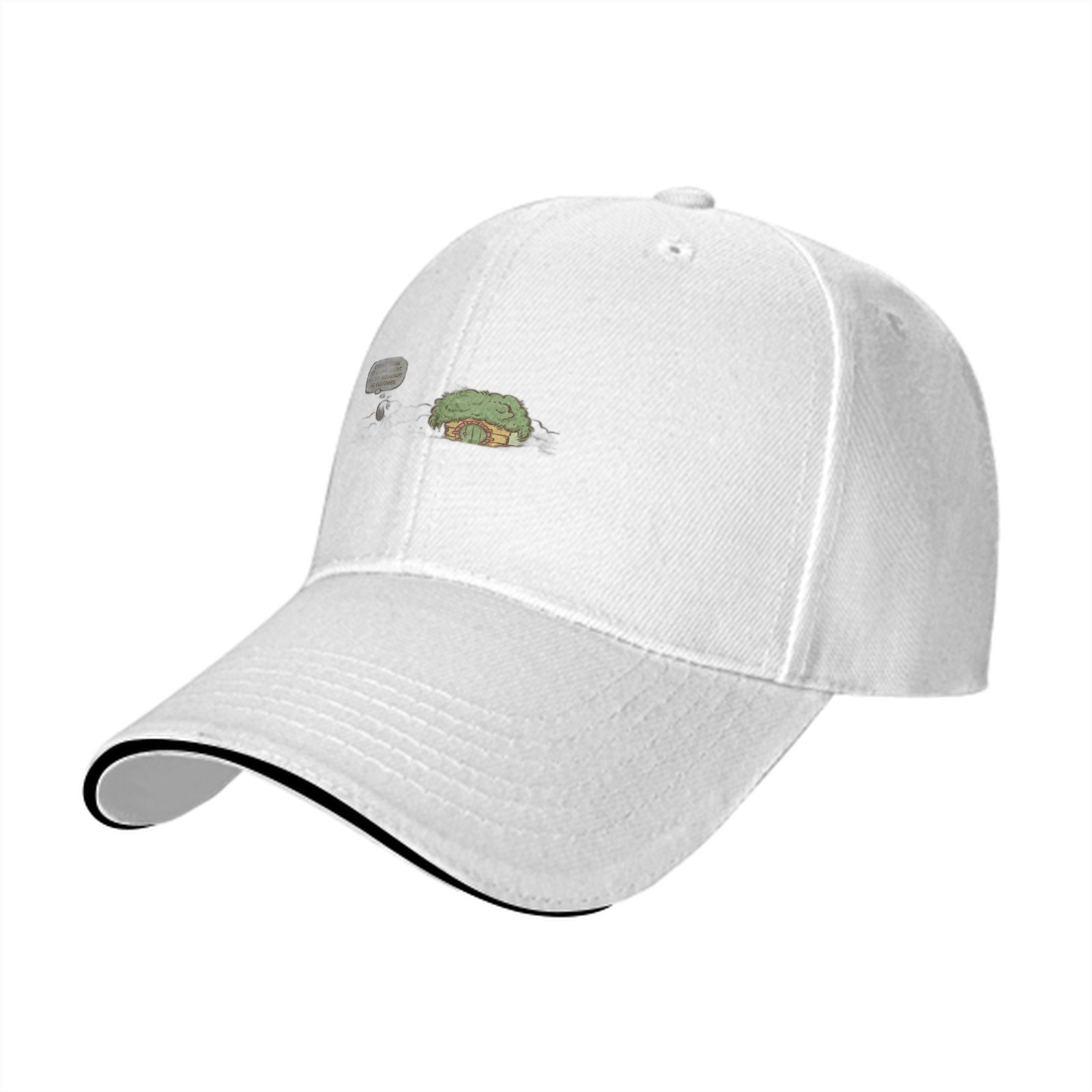 Black Baseball Cap with Small Whimsical House Print