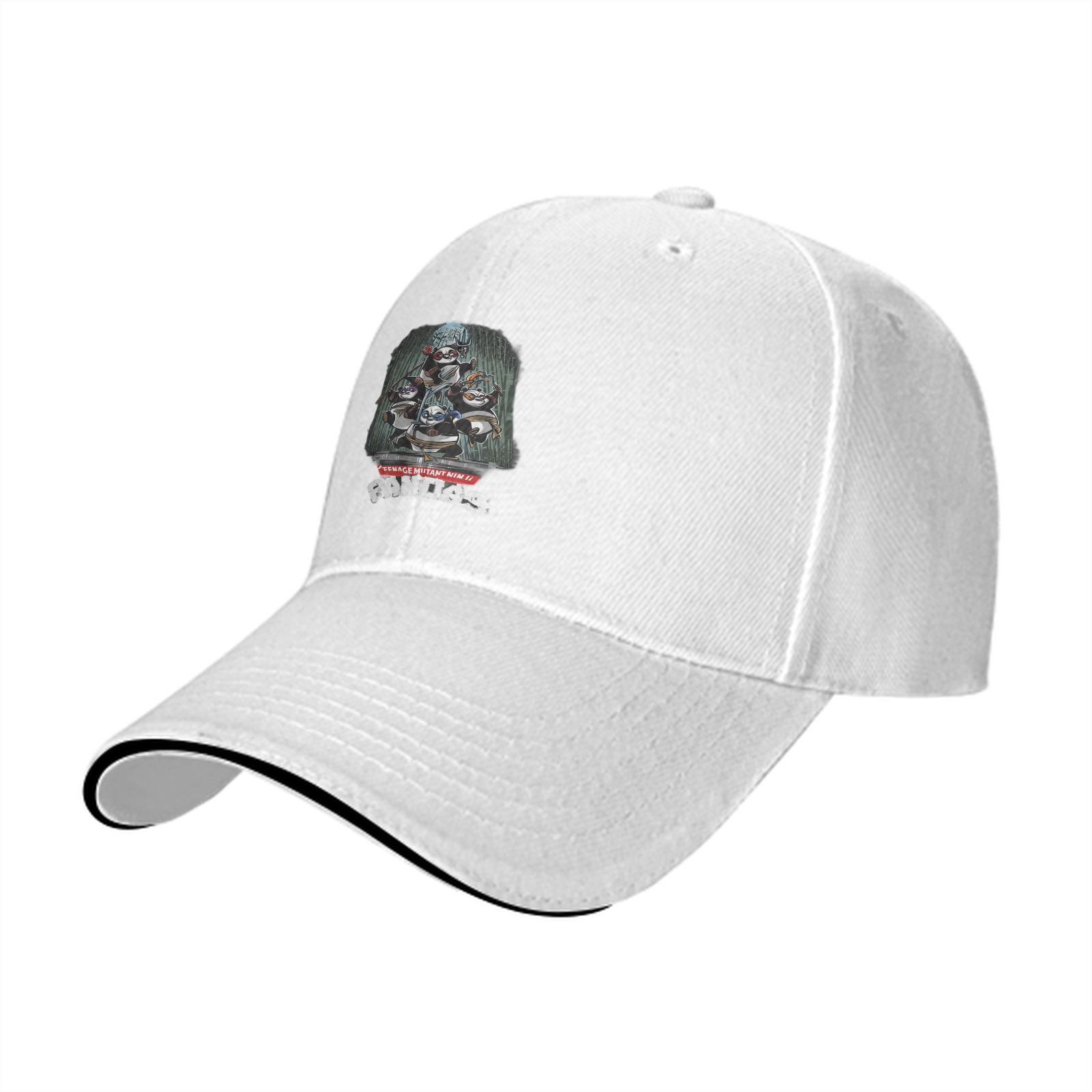 Black Baseball Cap With Teenage Mutant Pandas Graphic Print