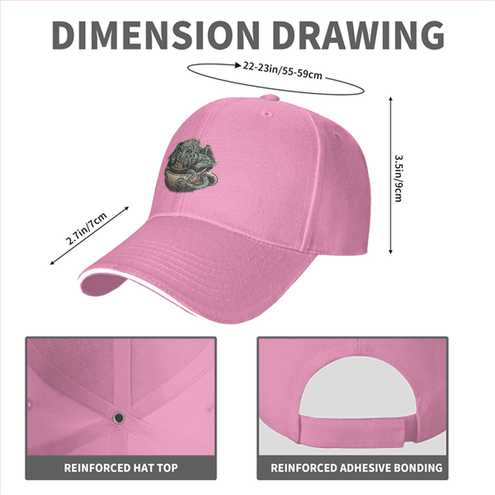 Black Baseball Cap With Cthulhu In Teacup Graphic Print