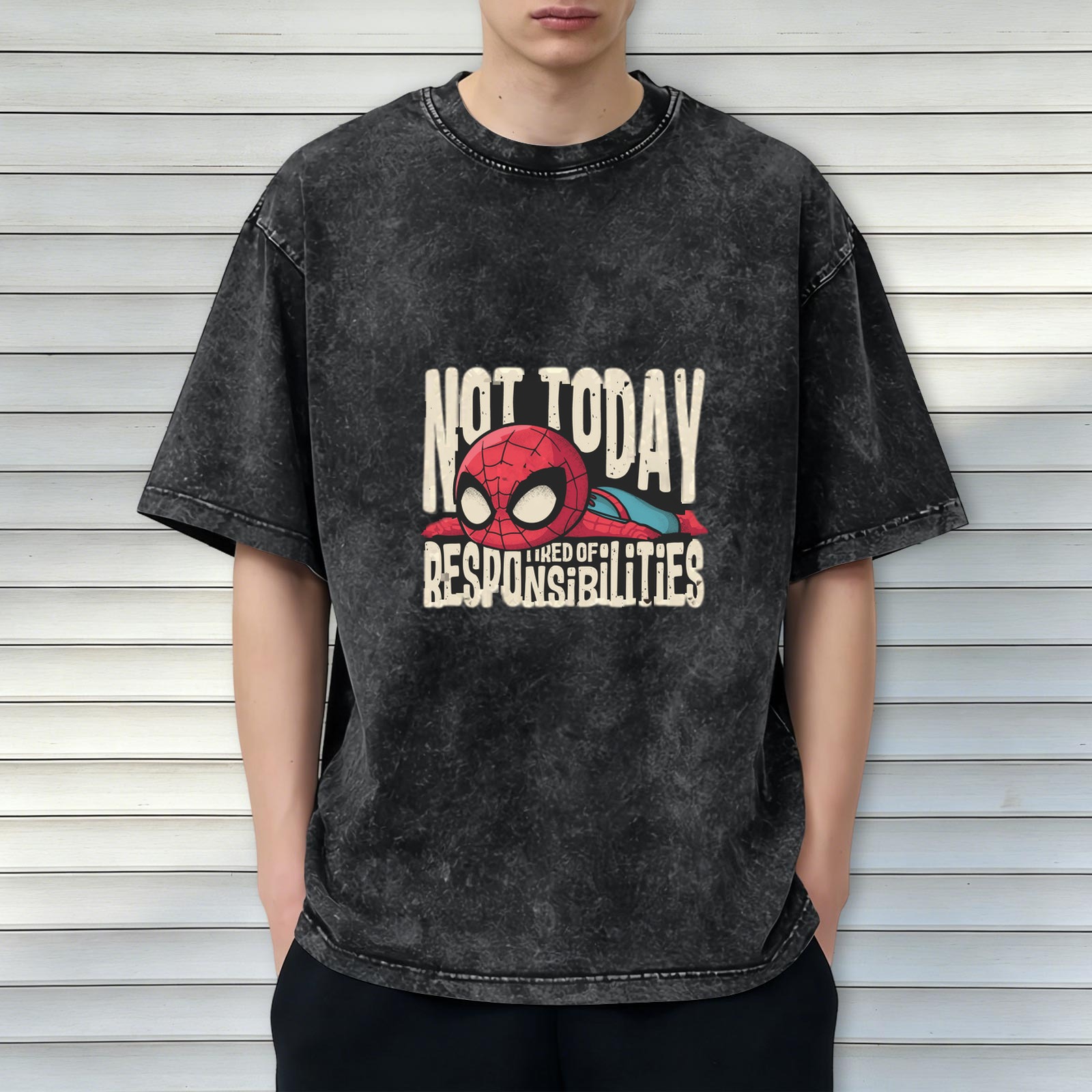 Not Today Tired of Responsibilities Spider-Man Graphic Oversized T-Shirt
