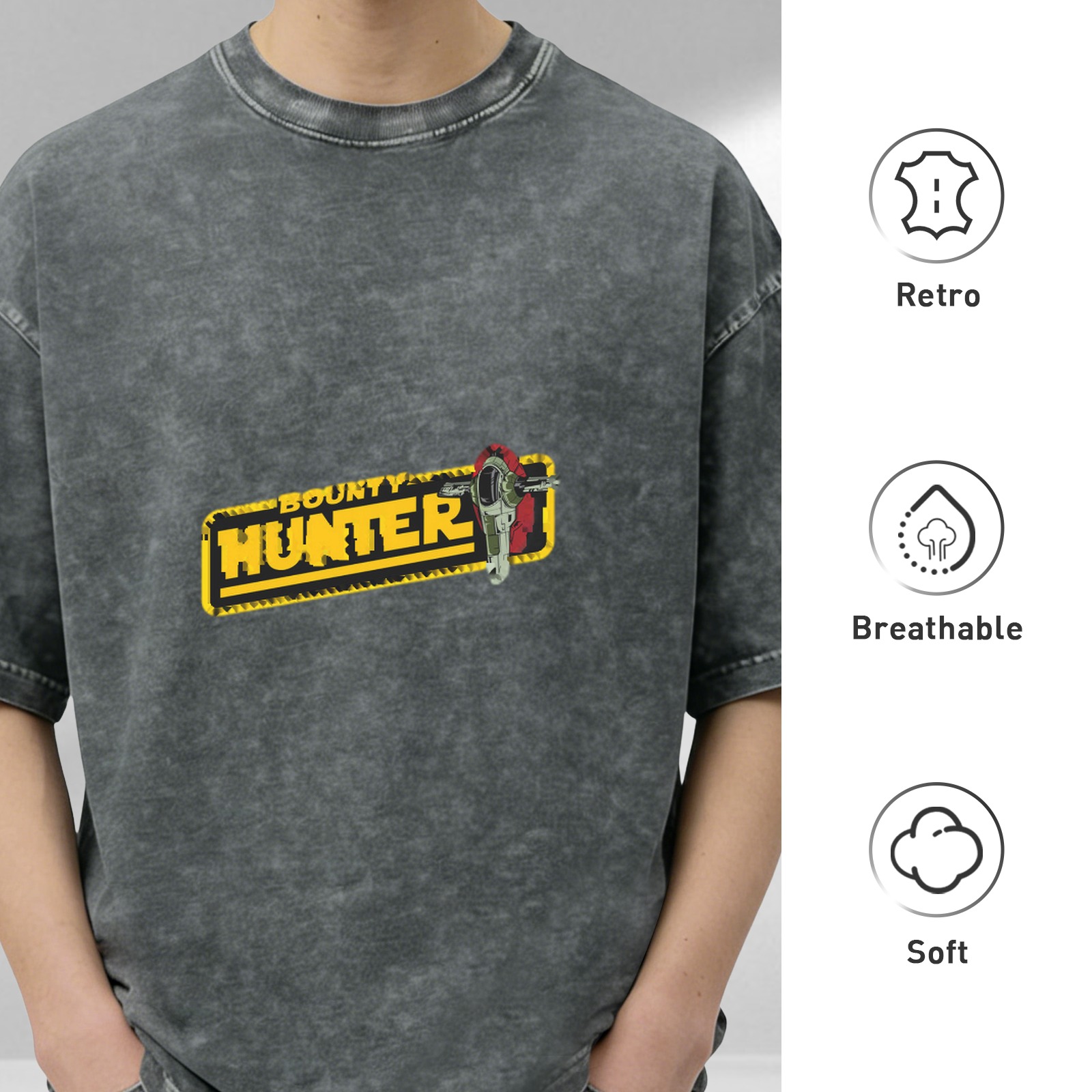 Star Wars Bounty Hunter Graphic Acid Wash Black T-Shirt