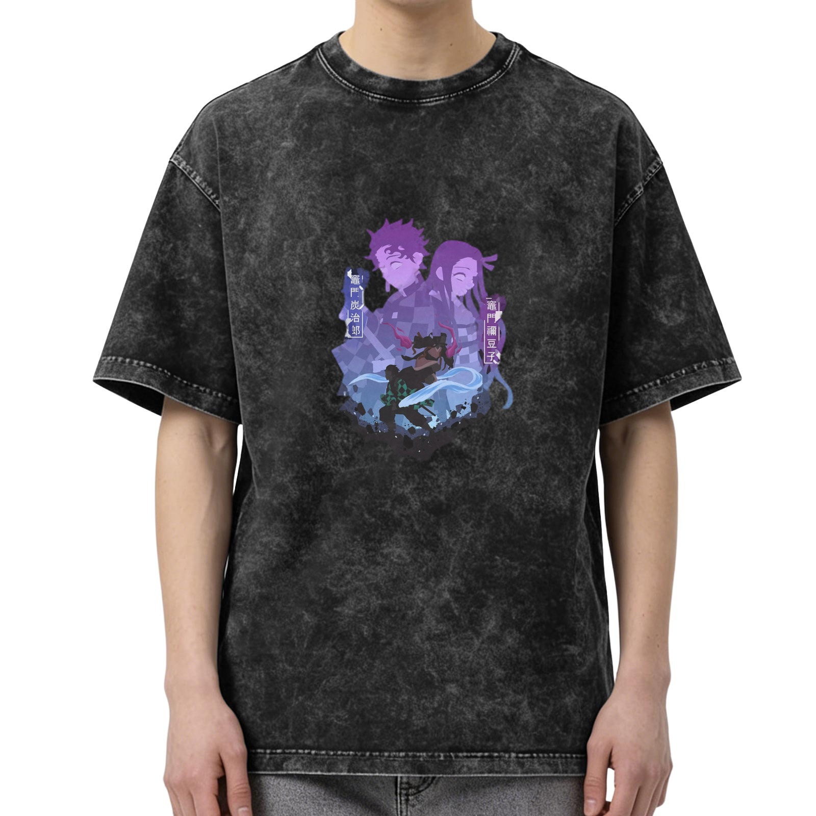 Demon Slayer Tanjiro Nezuko Graphic Washed Black T-Shirt