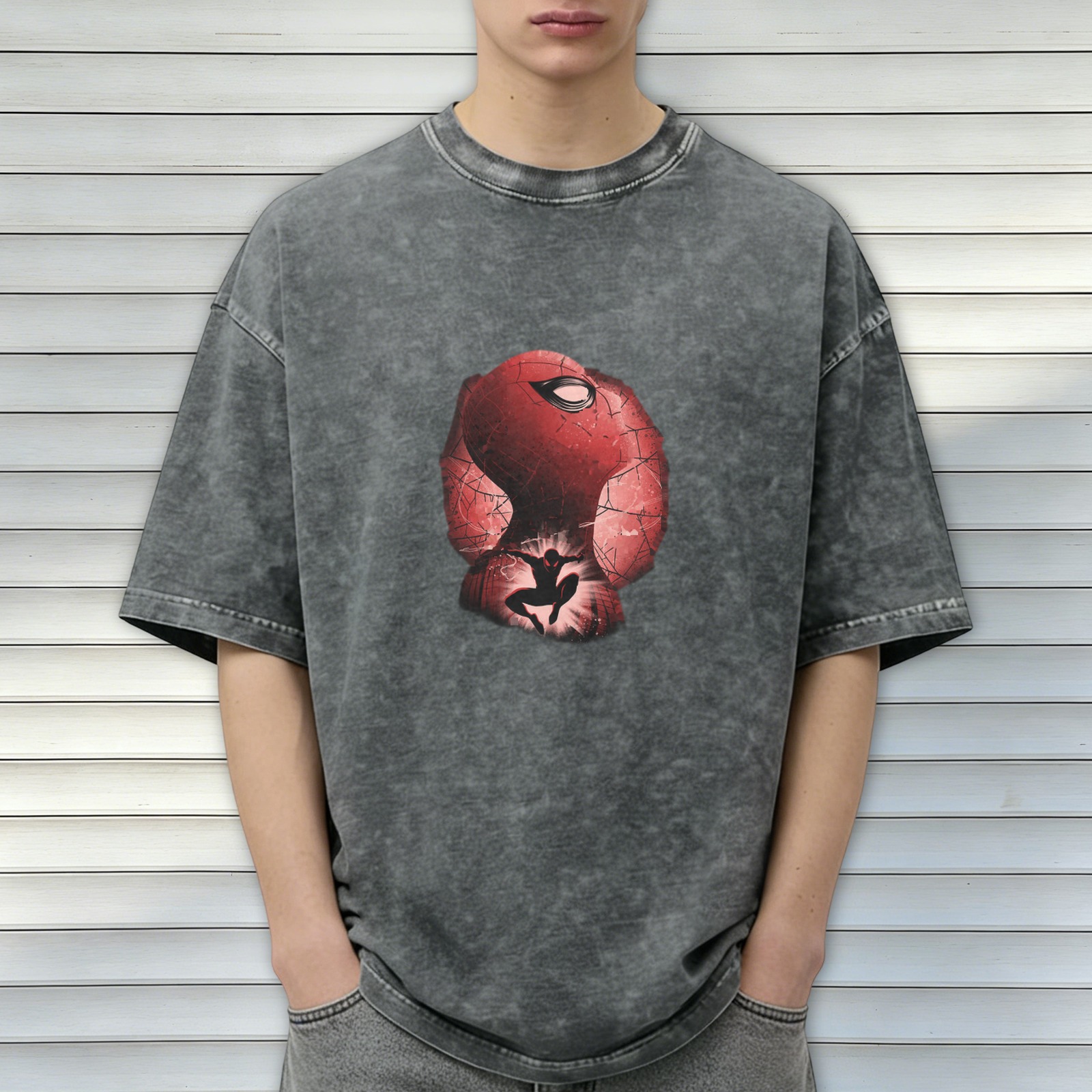 Oversized Spider-Man Graphic Stonewashed T-Shirt