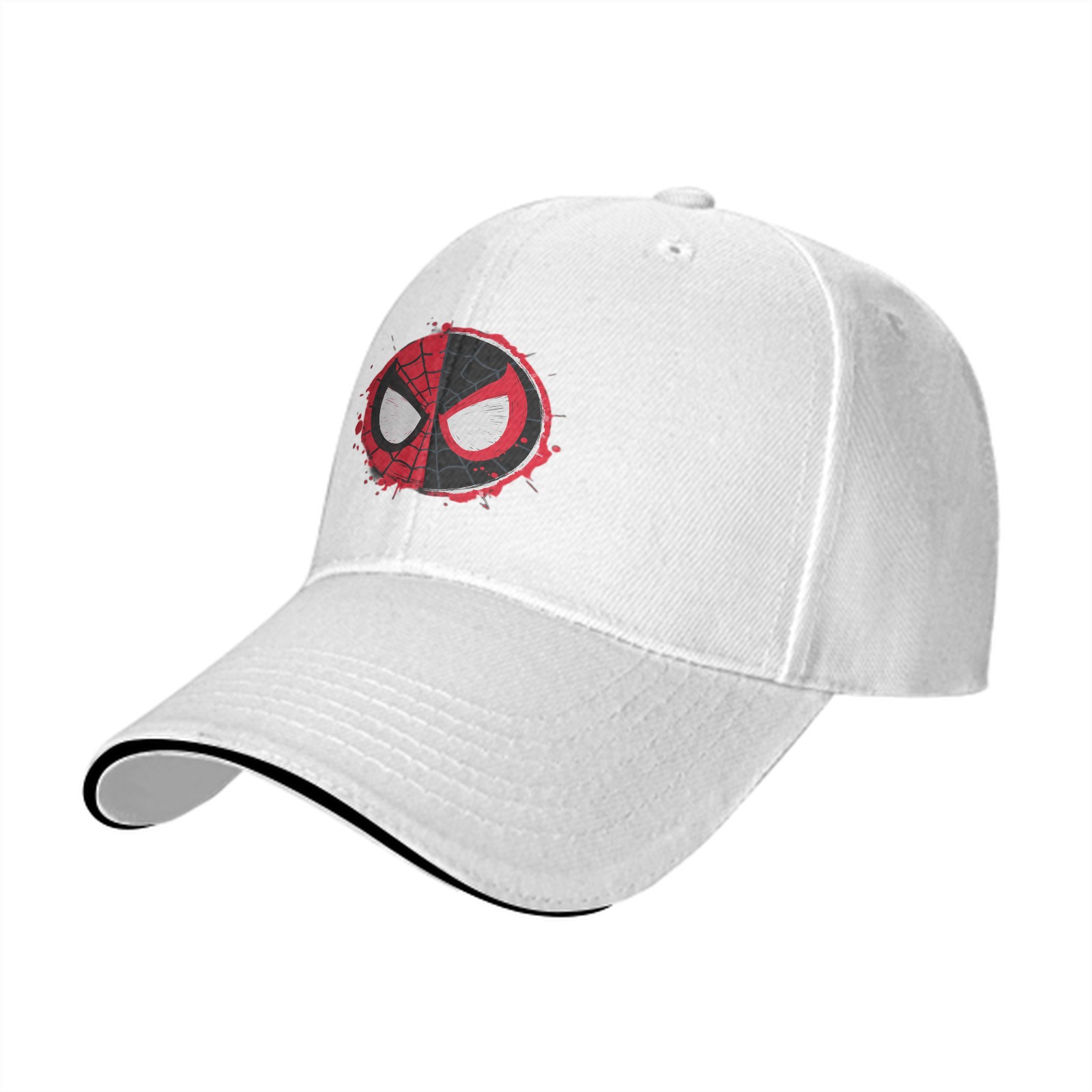 Black Baseball Cap With Split Spider-Man Mask Graphic