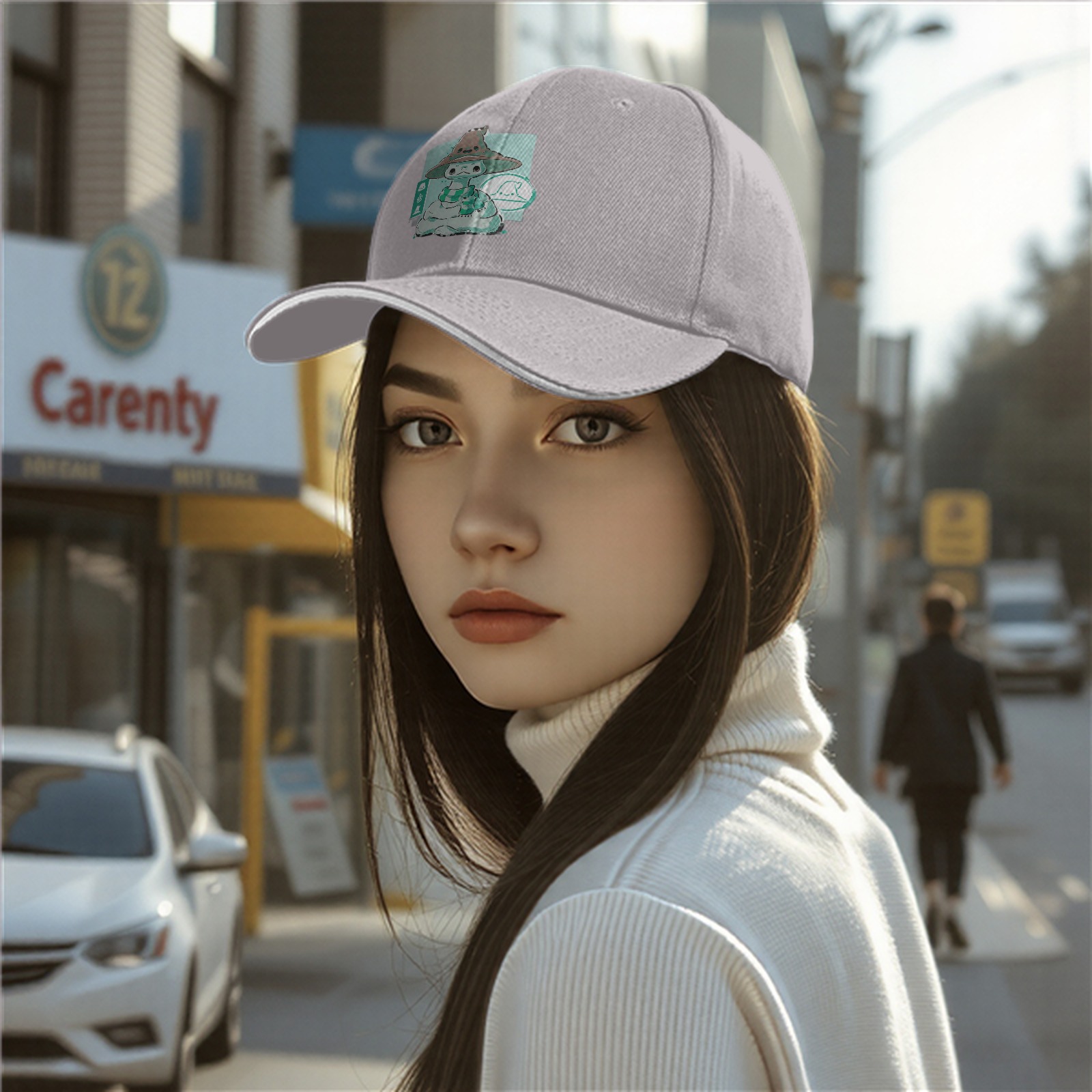 Black Baseball Cap With Cute Witch Snake Character Graphic