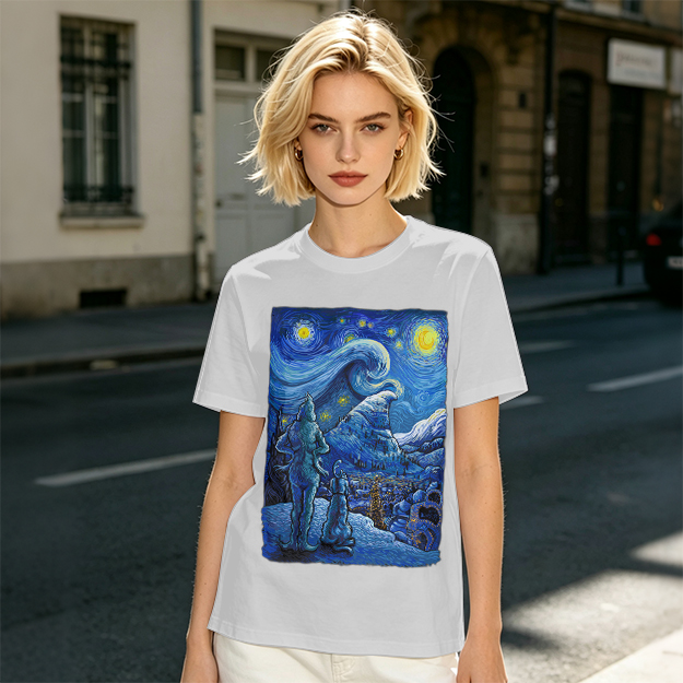 Olive T-Shirt with Starry Night Alien Landscape Art Print