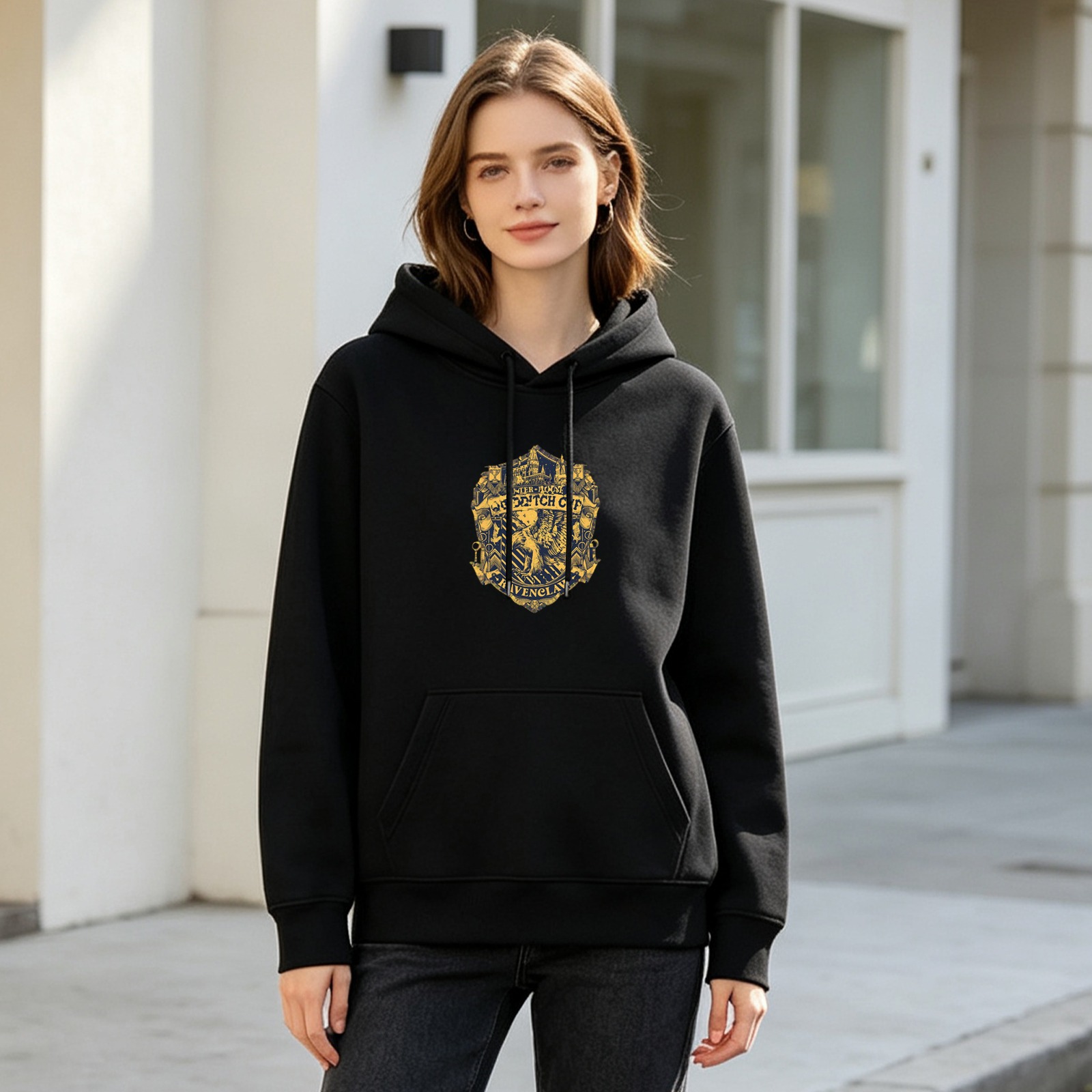 Black hoodie with Ravenclaw house crest design