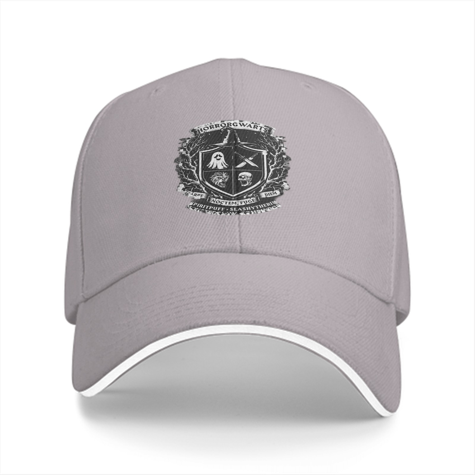 Black Baseball Cap With Horrorgwarts Crest Print