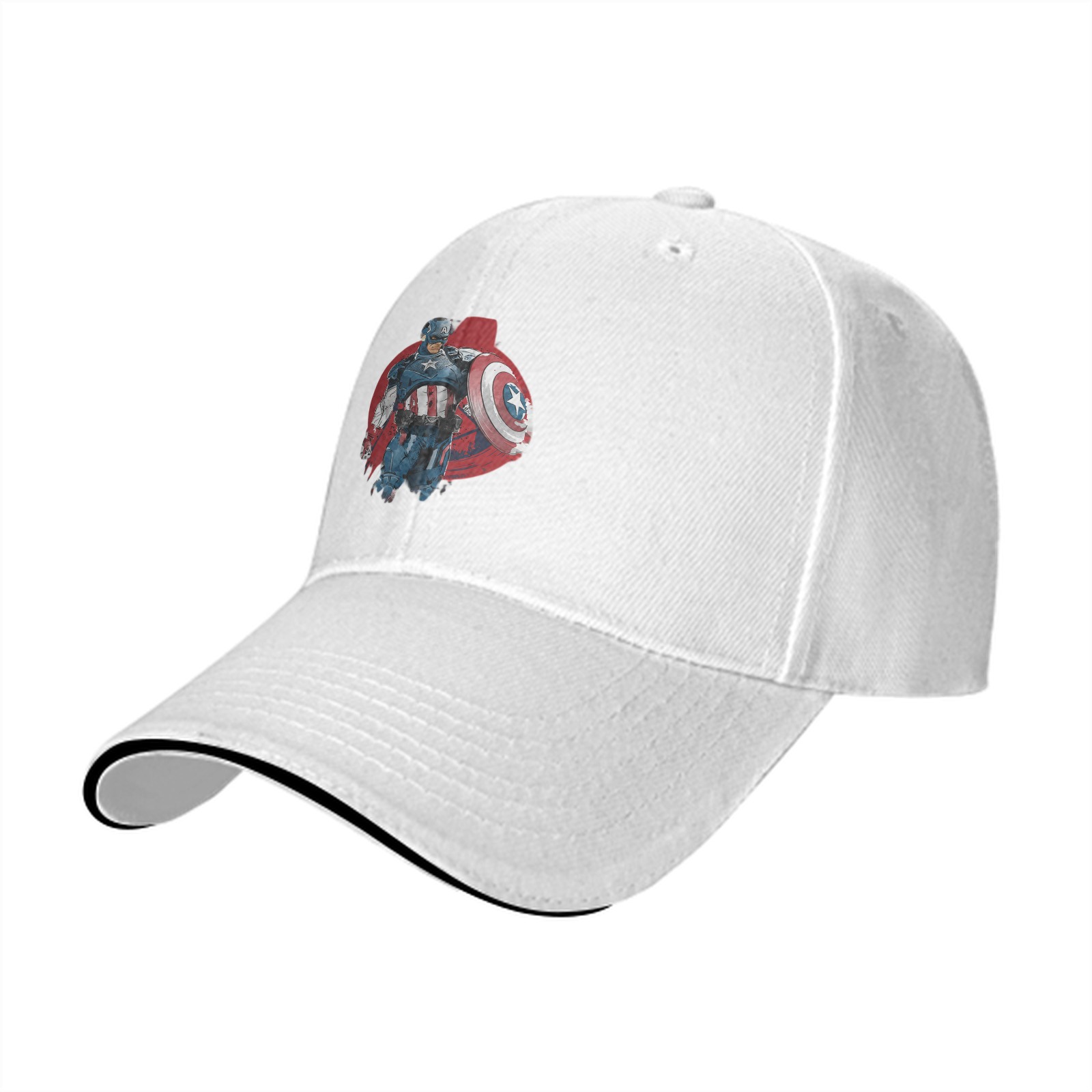 Black Baseball Cap With Captain America Graphic Print