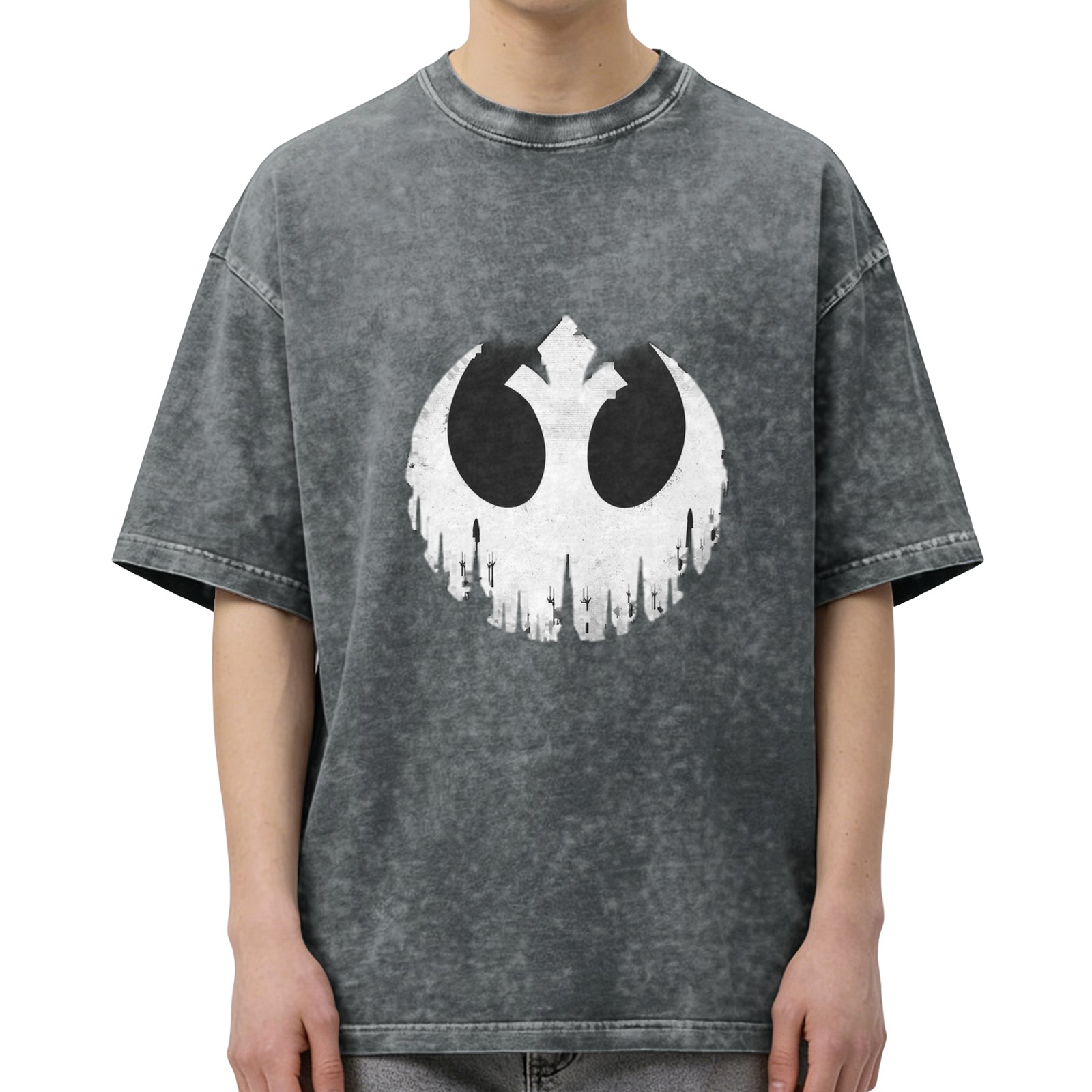Washed Black T-Shirt with Skull Rebel Alliance Mashup Graphic