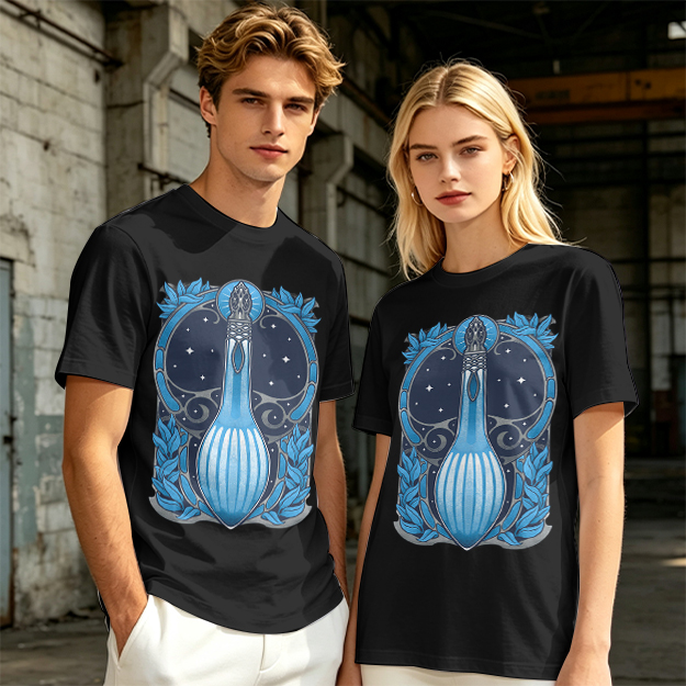 Olive T-Shirt With Art Nouveau Celestial Lute Graphic Print