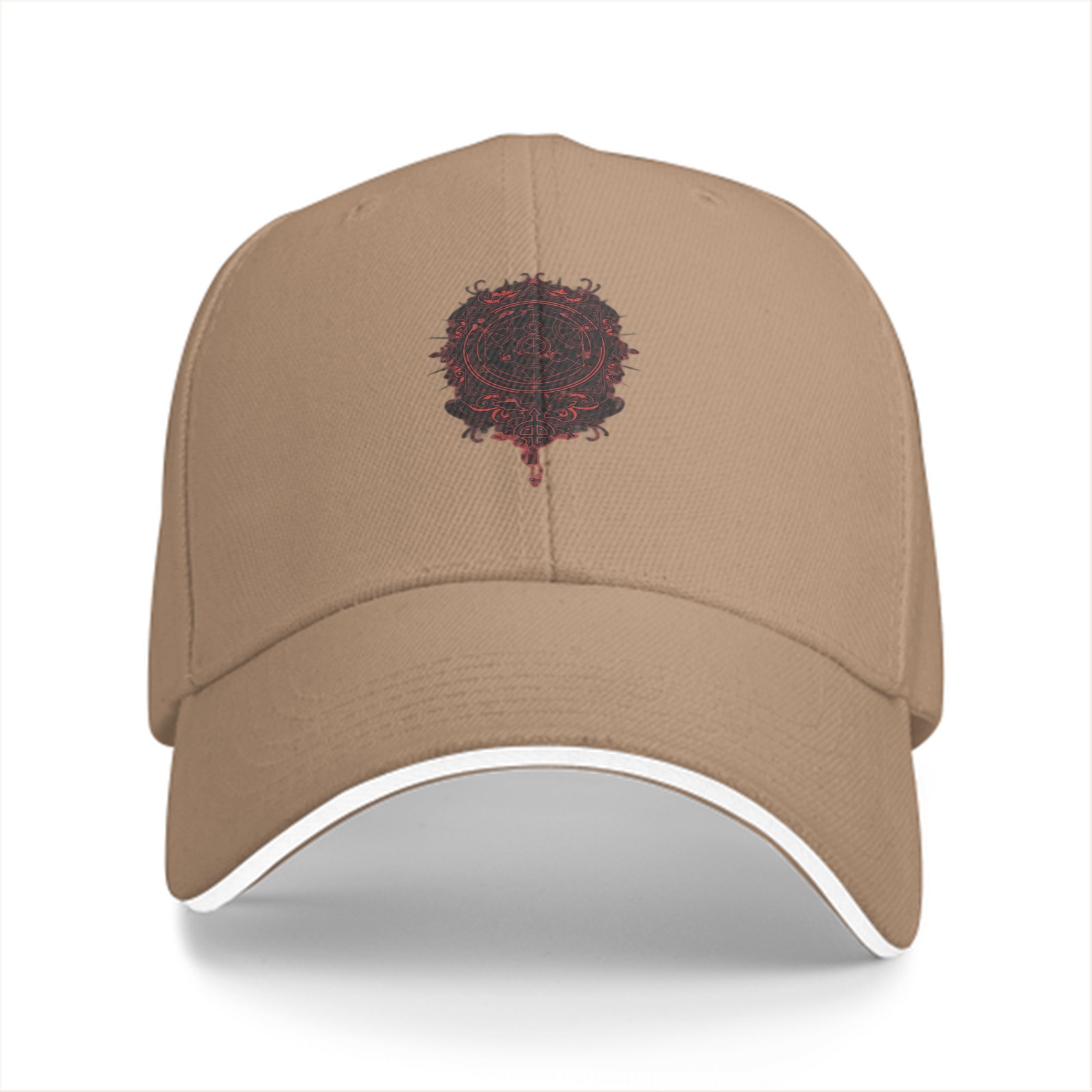Black Baseball Cap With Red Occult Style Circular Emblem