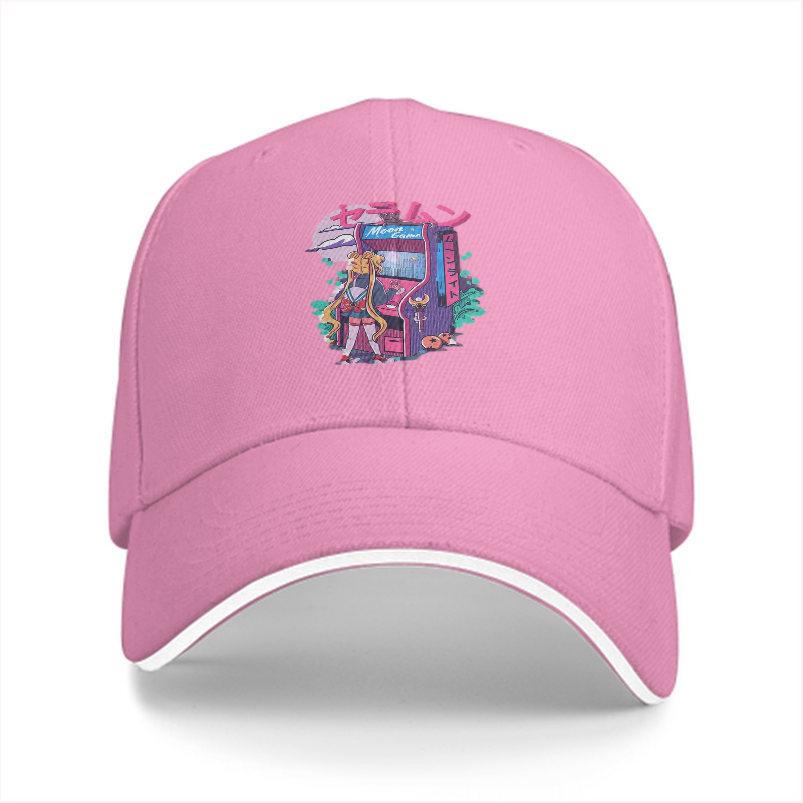 Black Baseball Cap With Anime Arcade Game Graphic