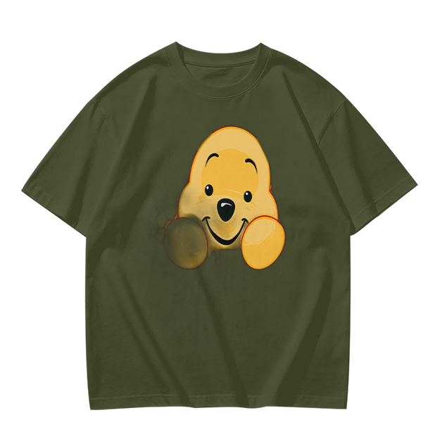 Olive T-shirt with cute Winnie the Pooh face graphic