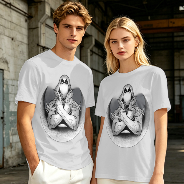 Olive T-shirt with Moon Knight Crossed Arms Graphic Print