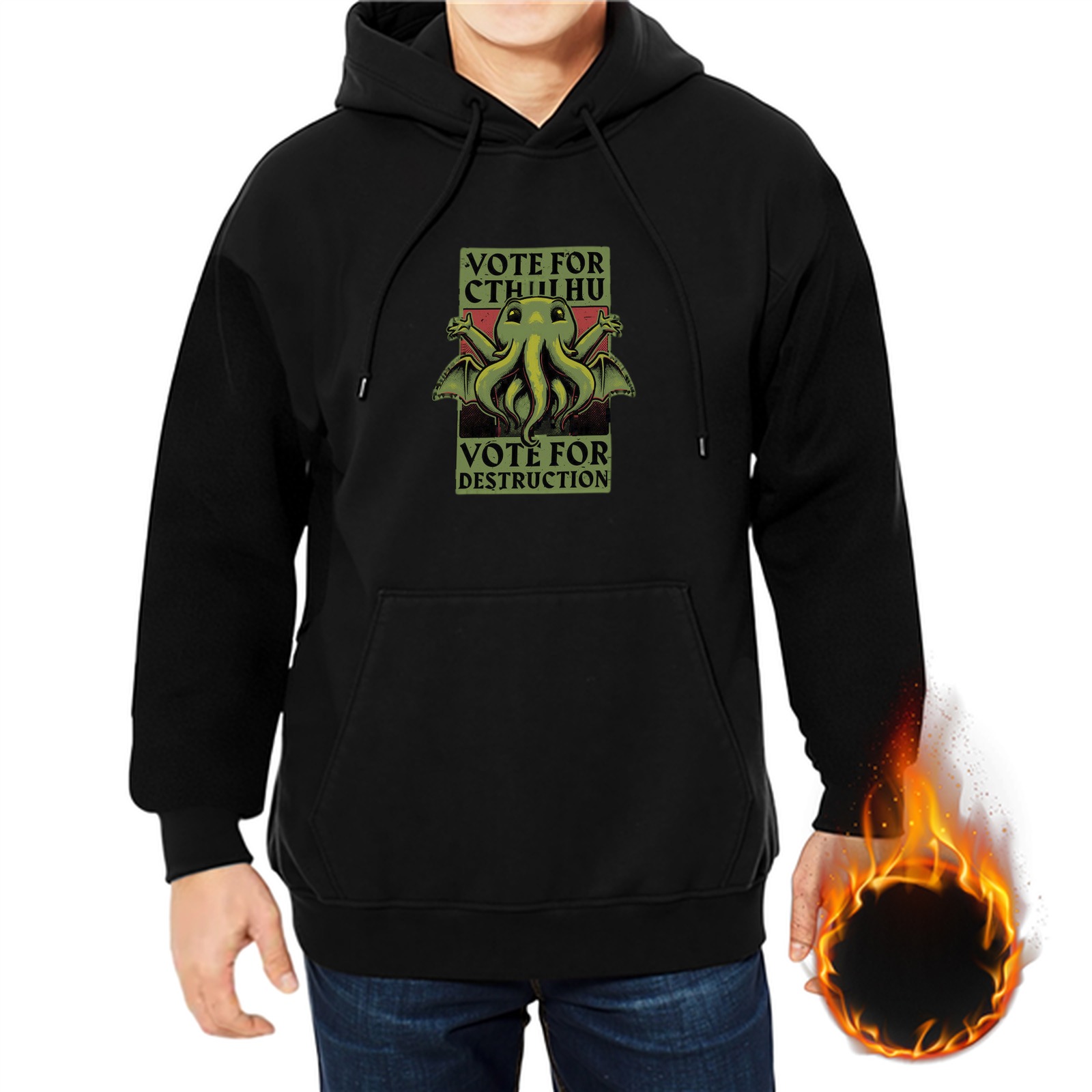Vote For Cthulhu Hoodie With Destruction Themed Graphic