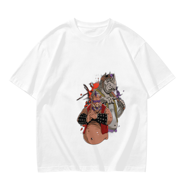 Olive Green T-Shirt with Bebop and Rocksteady Graphic Print