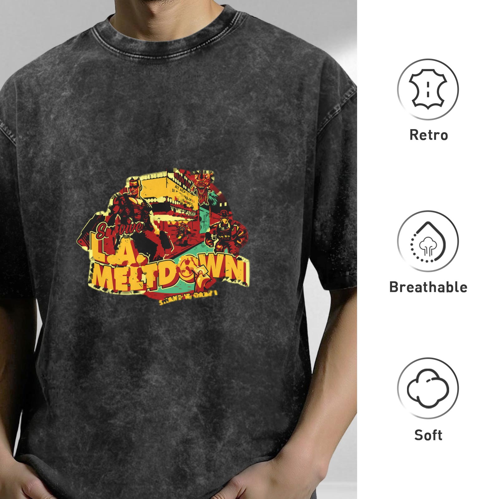 L.A. Meltdown Graphic Acid Wash Black Oversized T-Shirt