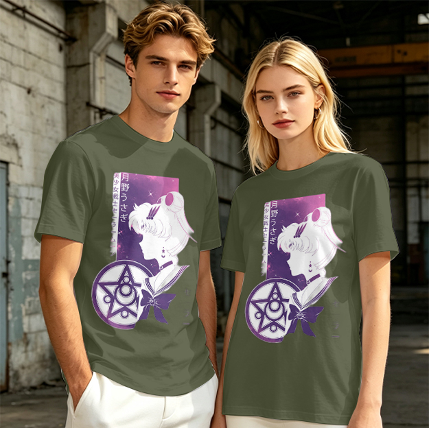 Olive T-shirt with Sailor Moon Anime Silhouette Graphic