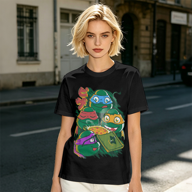 Olive T-Shirt Featuring Teenage Mutant Ninja Turtles With Pizza
