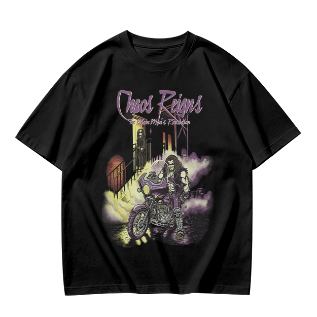 Olive Graphic T-Shirt with Chaos Reigns Biker Artwork